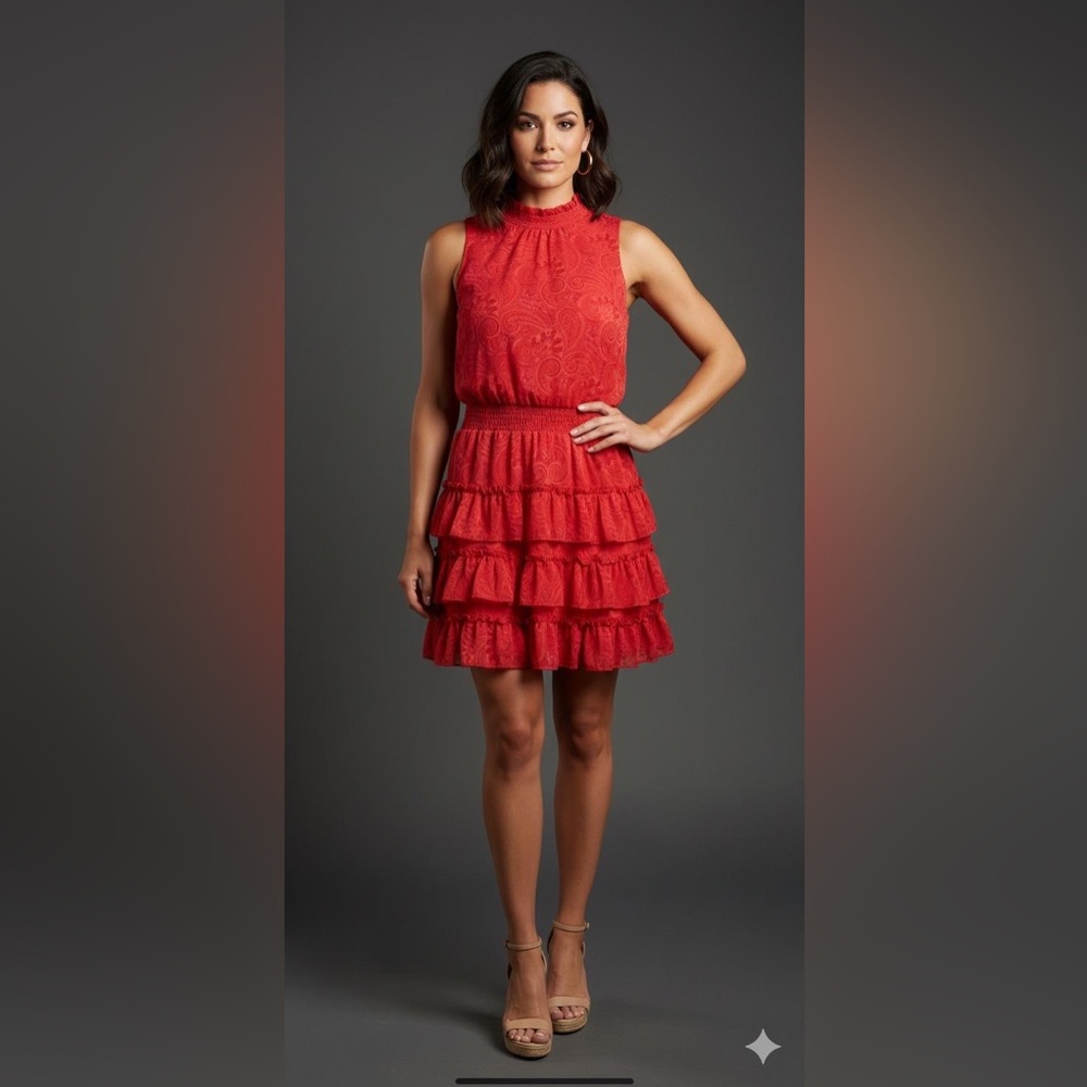 MSK Red Paisley Ruffle Dress